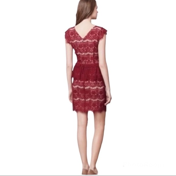 Anthropologie Maeve Burgundy Elsa Lace Peplum Cocktail Dress Size XS - Picture 2 of 15